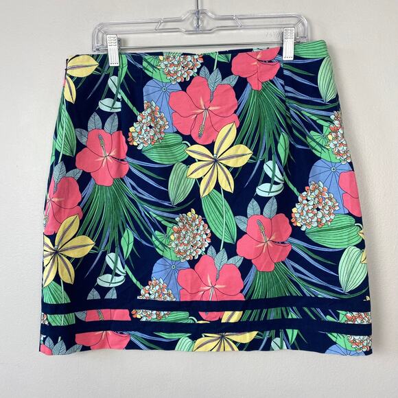 Talbots Cotton Canvas A-line Skirt Hibiscus Print Bright Floral Dopamine Size 12 - Picture 5 of 8
